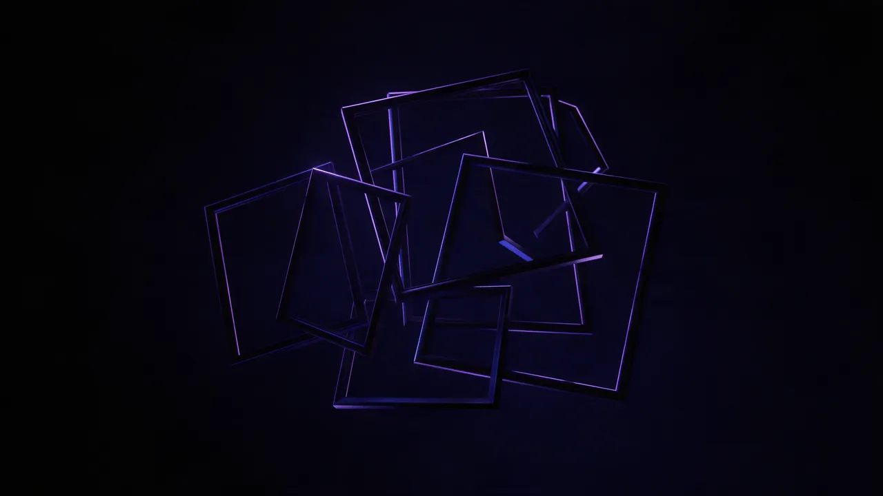 Empty black picture frames of different proportions floating and overlapping