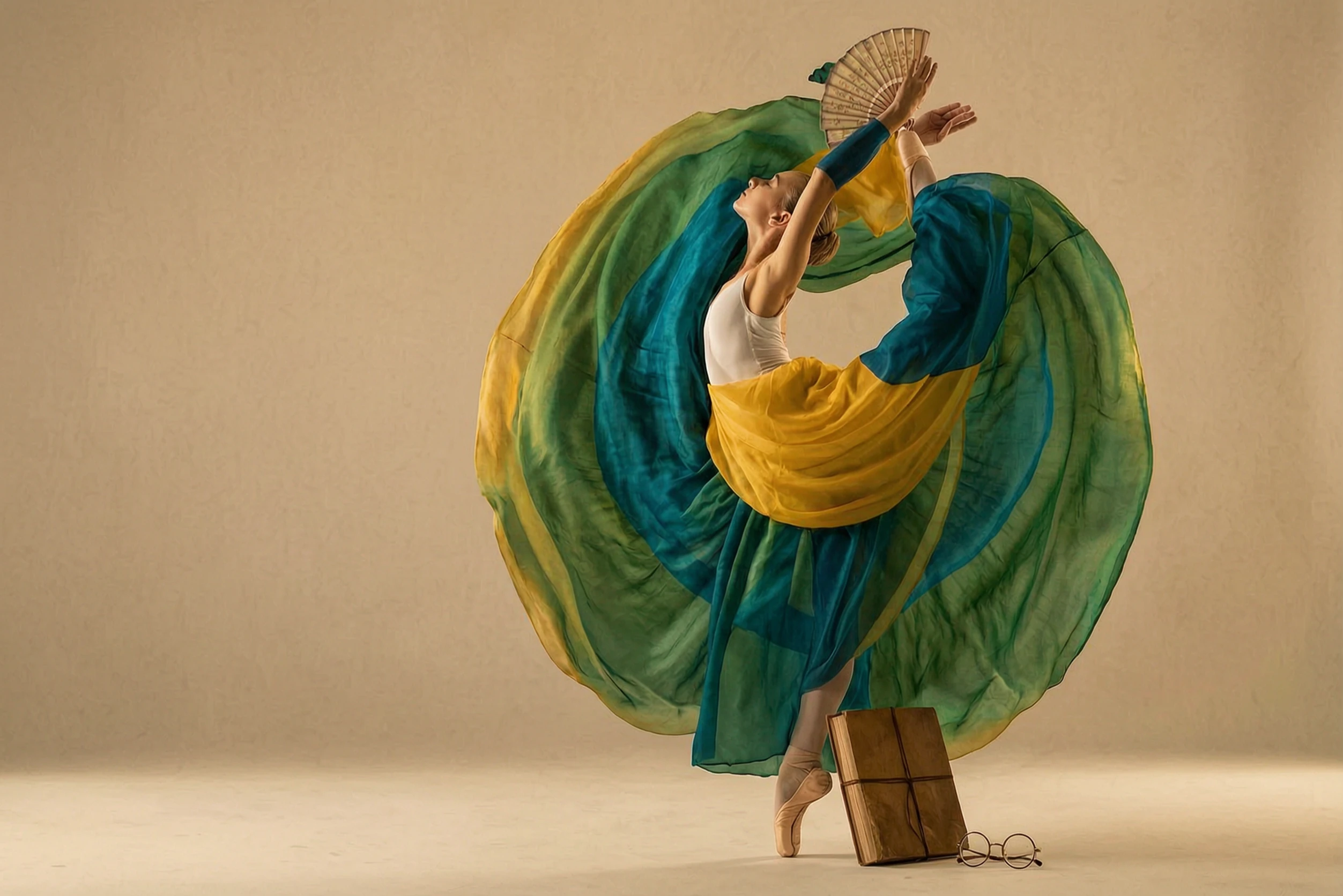 alibaba/wan-2.7/image-edit-pro: Color-match the skirt in Figure 1 according to the colors of the bird in Figure 2, full of artistic sense, kee