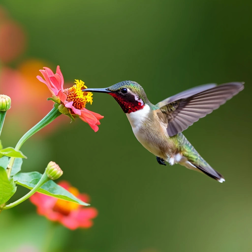 Text To Image 3.2: Hummingbird hovering near a blooming flower