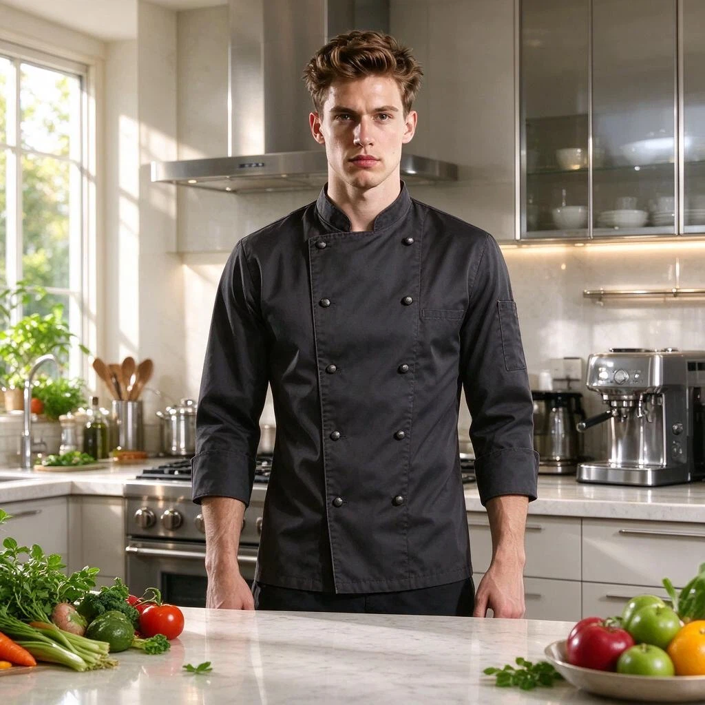 bytedance/seedream-v5.0-flash/edit: Transform this image into a premium kitchen appliance commercial. Preserve the chef's face, chef jacket, postu