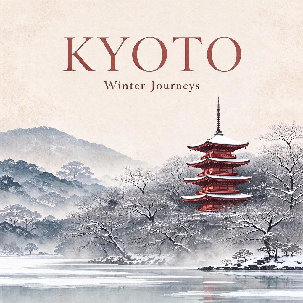 bytedance/seedream-v5.0-flash/edit: Change the season from autumn to deep winter: cover the pagoda roofs, trees and hills in fresh snow, turn the