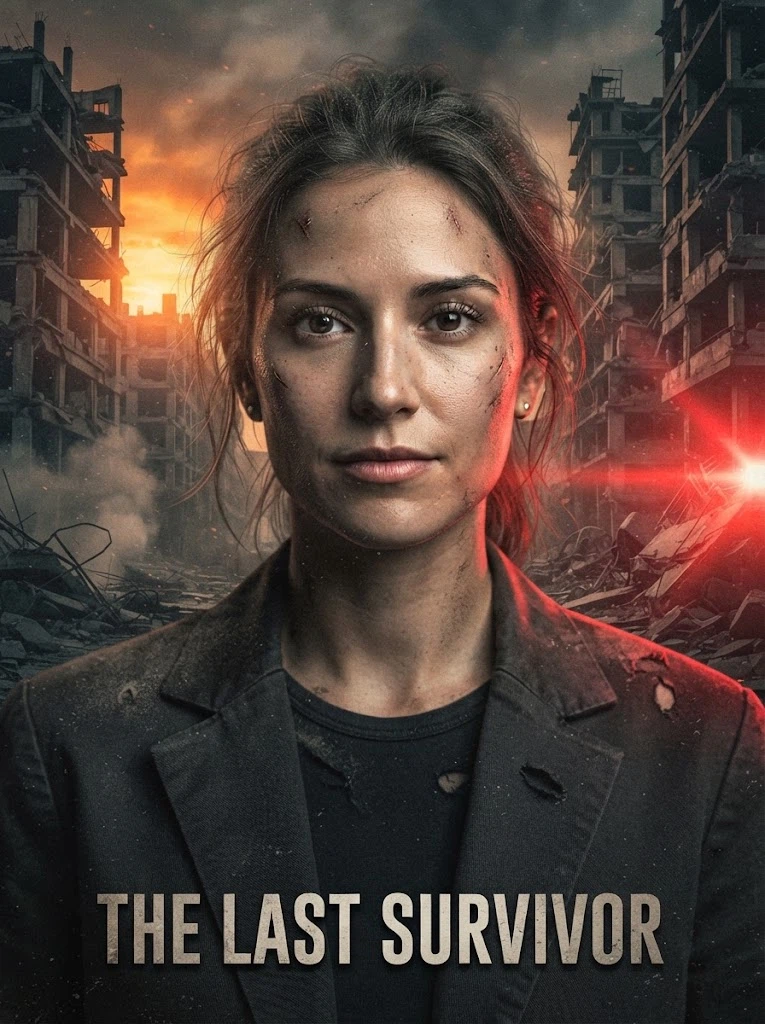 Nano Banana 2 Lite Edit: Transform this portrait into a cinematic post-apocalyptic survivor poster. Keep the woman's face, identity, po