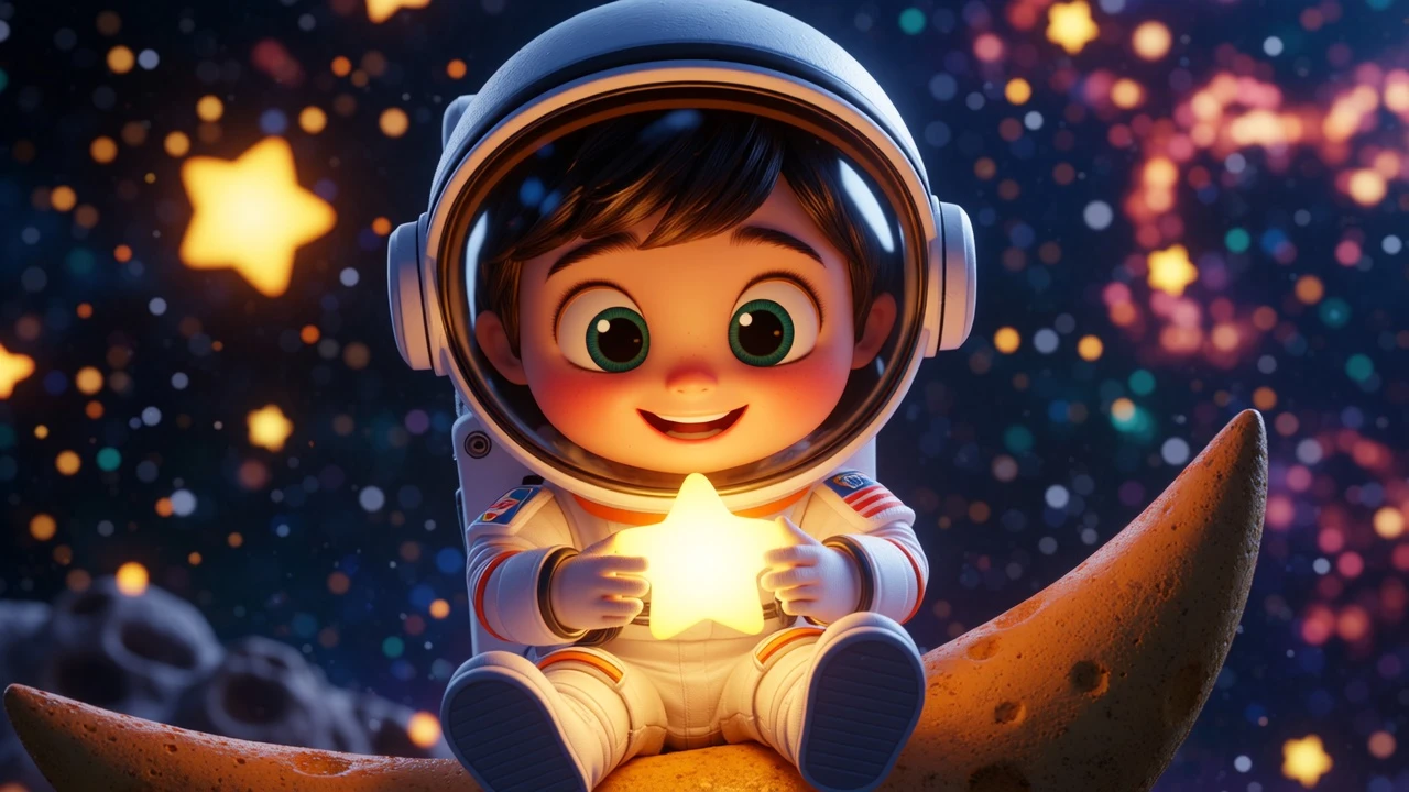 Nano Banana Edit: Change the background to the moon, and the boy is holding a round ball in his hand.