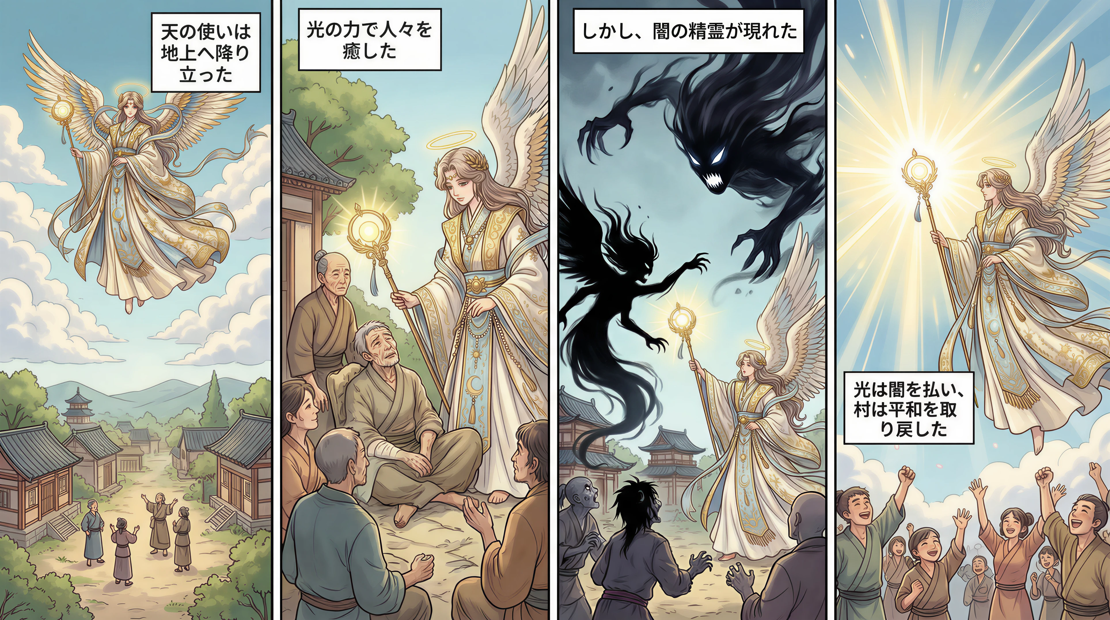 Nano Banana Pro Edit Ultra: Create a mythological story comic with Japanese text