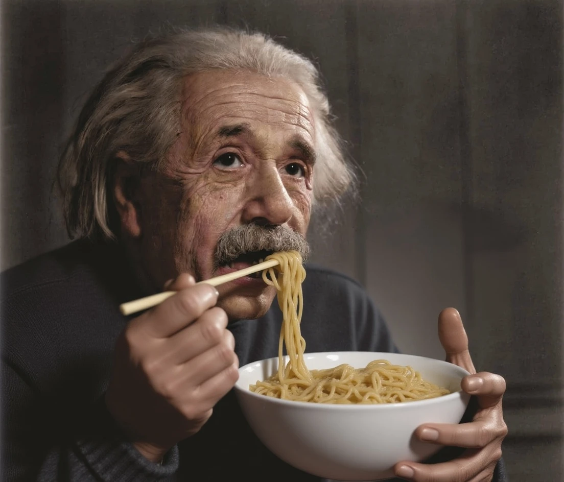 Veo3.1 Reference-to-Video: The man is feeding penguins noodles, and he happily says: Eat up, eat your fill!
