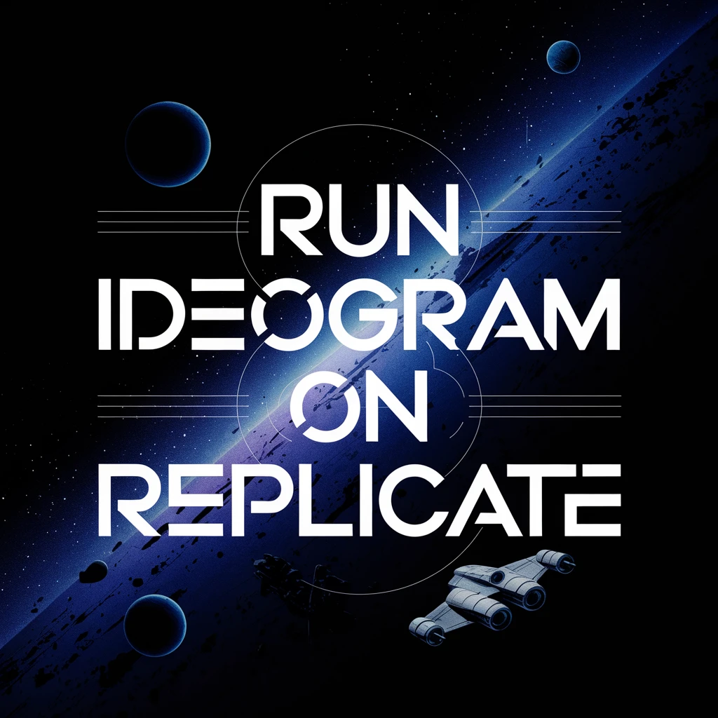 Ideogram V2: A beautiful typographic poster with the text "Run Ideogram on Replicate", against an epic space scene