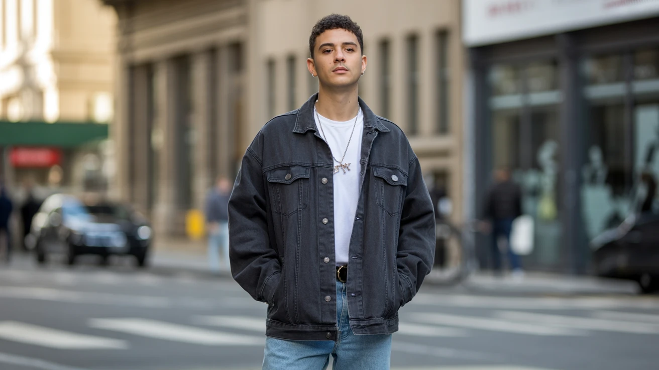 Ideogram V3 Balanced: Street style portrait of a Gen Z fashion influencer in oversized jacket and sneakers, urban background, natura