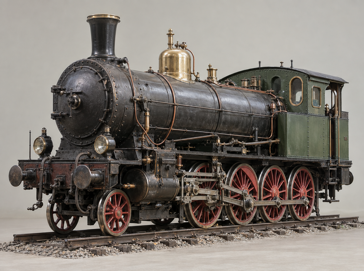 GPT 6 Astra Image-to-3d: Reconstruct the complete steam locomotive shown in the reference image as a detailed three-dimensional asset,