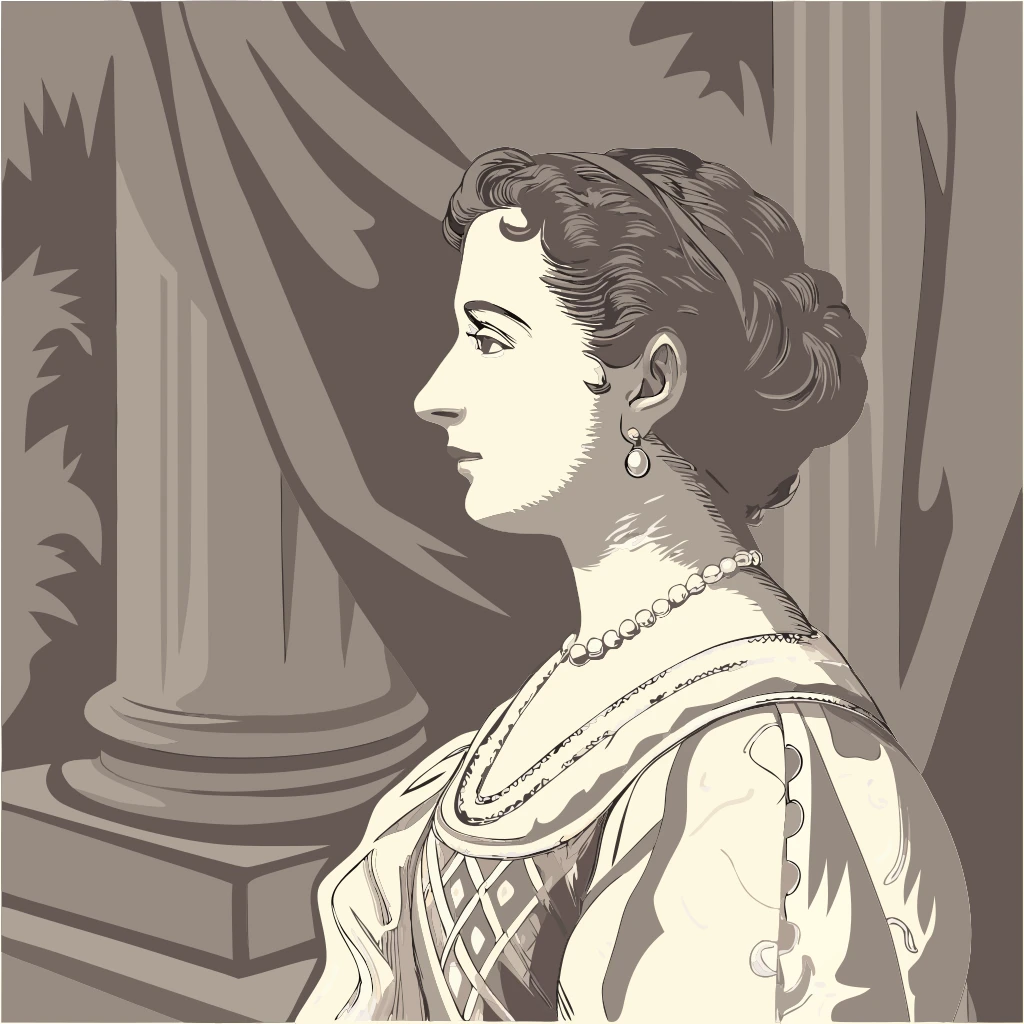 Recraft V3 Svg: Renaissance-style portrait of a noblewoman with an intricate lace dress, soft oil painting texture, chiaroscur