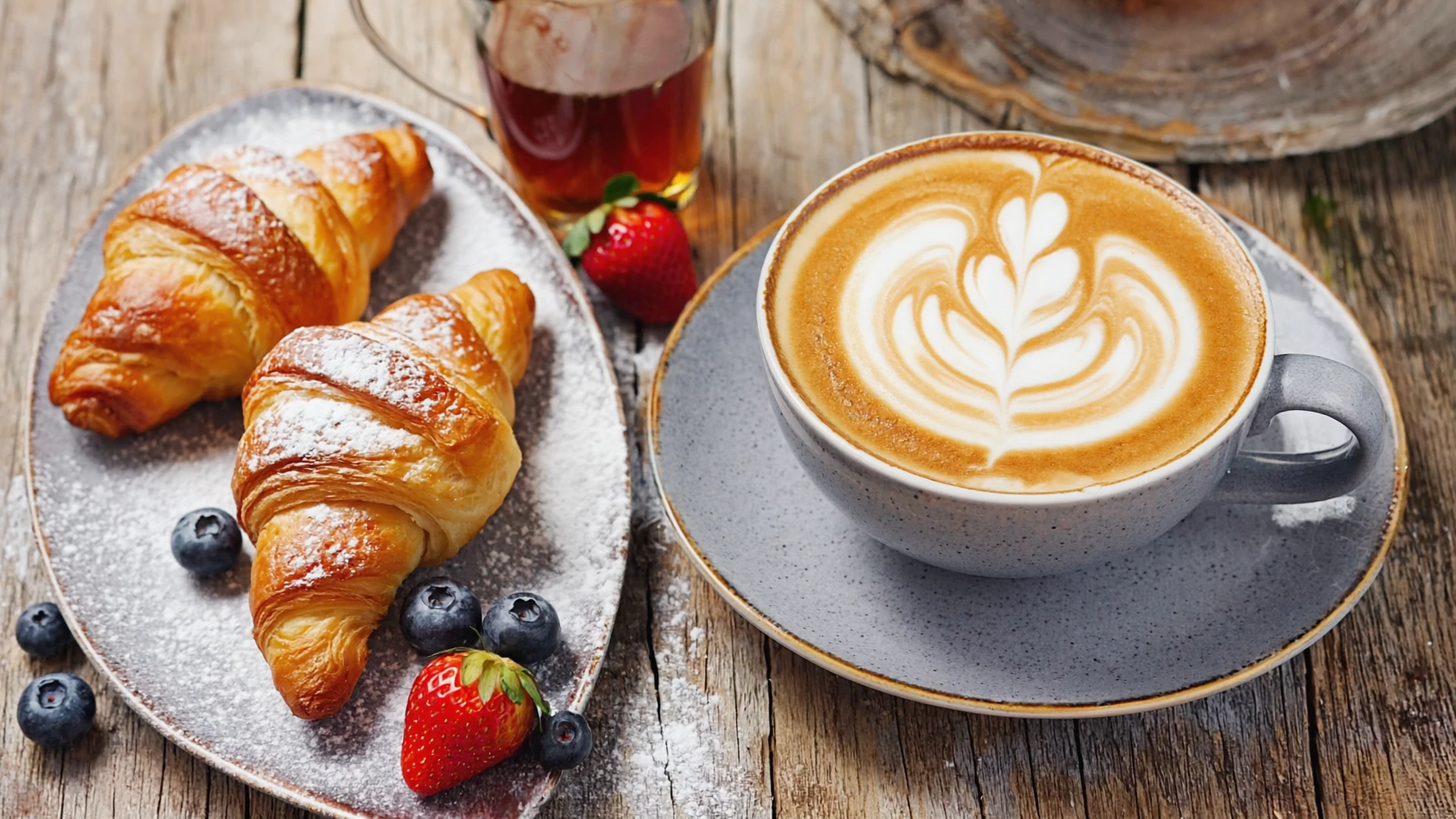 Gen4 Image: Food photography of a delicious brunch set on a rustic wooden table next to a window with soft morning light.