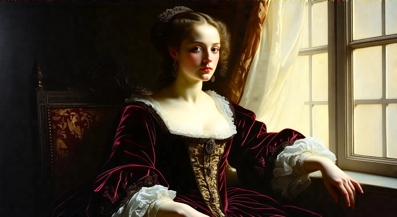 Reference To Video 2.0: the girl walks from the painting to the room, put the coffee cup on the table