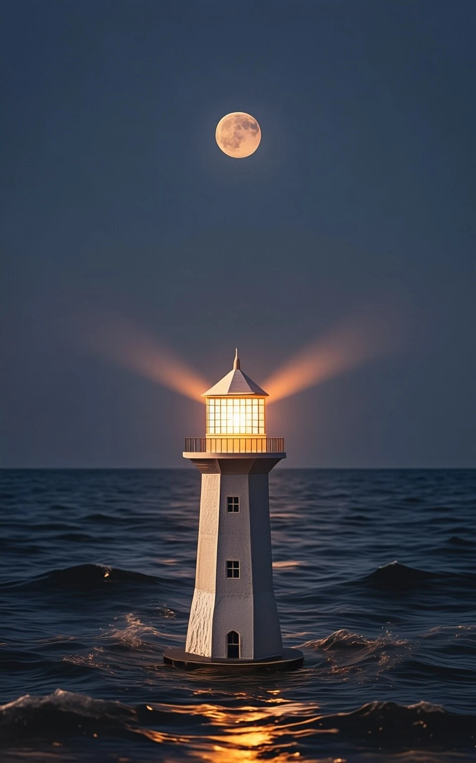Glm Image Text-to-Image: Modern premium book cover design, surreal minimalism. A vast midnight ocean under a thin crescent moon; a sing